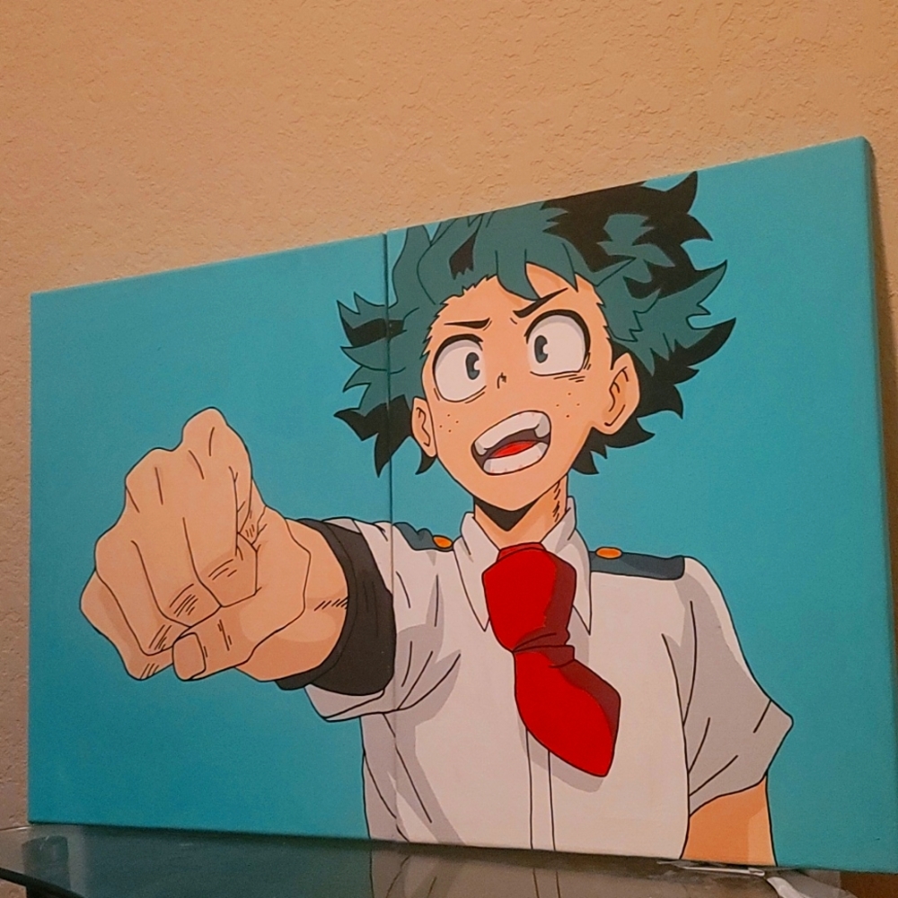 Deku hand-painted drawing/painting on two canvases